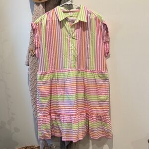 Striped Pink and Green Button-Up Dress